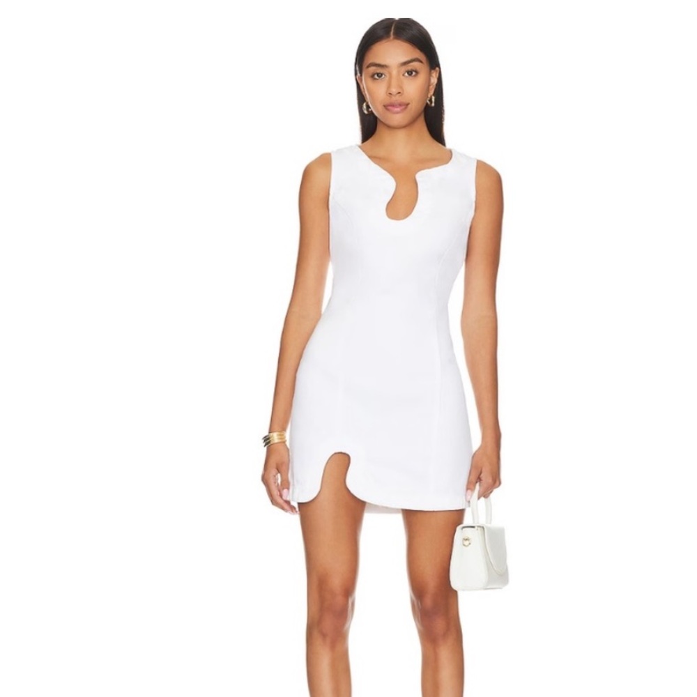 Amanda Uprichard White Denim Puzzle Mini Dress